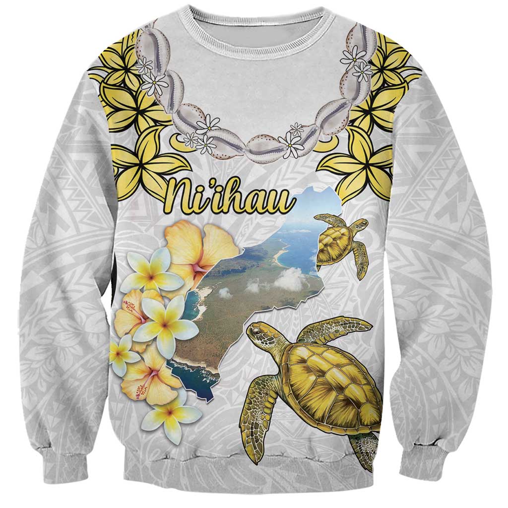 Personalised Aloha Hawaii Niihau Island Sweatshirt Forbidden Isle Map Shell Lei