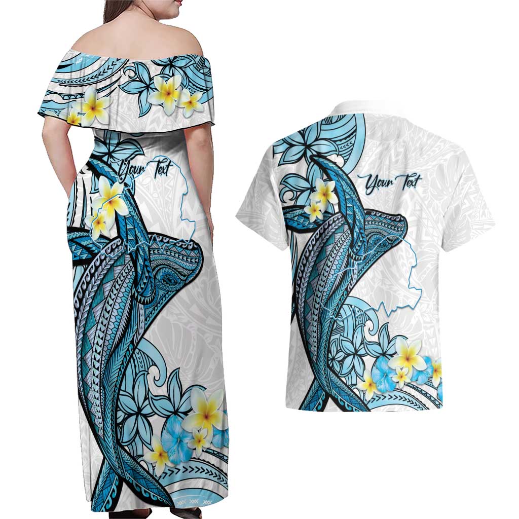 Personalised Aloha Hawaii Kahoolawe Island Couples Matching Off Shoulder Maxi Dress and Hawaiian Shirt Target Isle Map With Humpback Whale