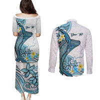 Personalised Aloha Hawaii Kahoolawe Island Couples Matching Puletasi and Long Sleeve Button Shirt Target Isle Map With Humpback Whale