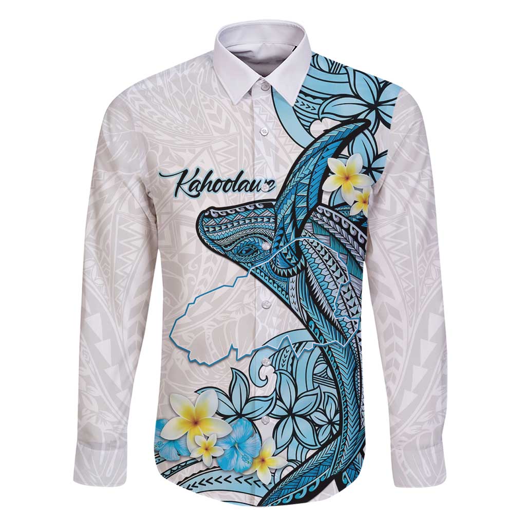 Personalised Aloha Hawaii Kahoolawe Island Family Matching Long Sleeve Bodycon Dress and Hawaiian Shirt Target Isle Map With Humpback Whale LT14 Dad's Shirt - Long Sleeve Blue - Polynesian Pride