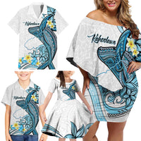 Personalised Aloha Hawaii Kahoolawe Island Family Matching Off Shoulder Short Dress and Hawaiian Shirt Target Isle Map With Humpback Whale LT14 - Polynesian Pride