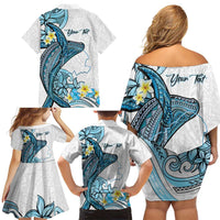 Personalised Aloha Hawaii Kahoolawe Island Family Matching Off Shoulder Short Dress and Hawaiian Shirt Target Isle Map With Humpback Whale LT14 - Polynesian Pride