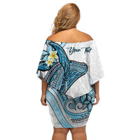 Personalised Aloha Hawaii Kahoolawe Island Family Matching Off Shoulder Short Dress and Hawaiian Shirt Target Isle Map With Humpback Whale LT14 - Polynesian Pride