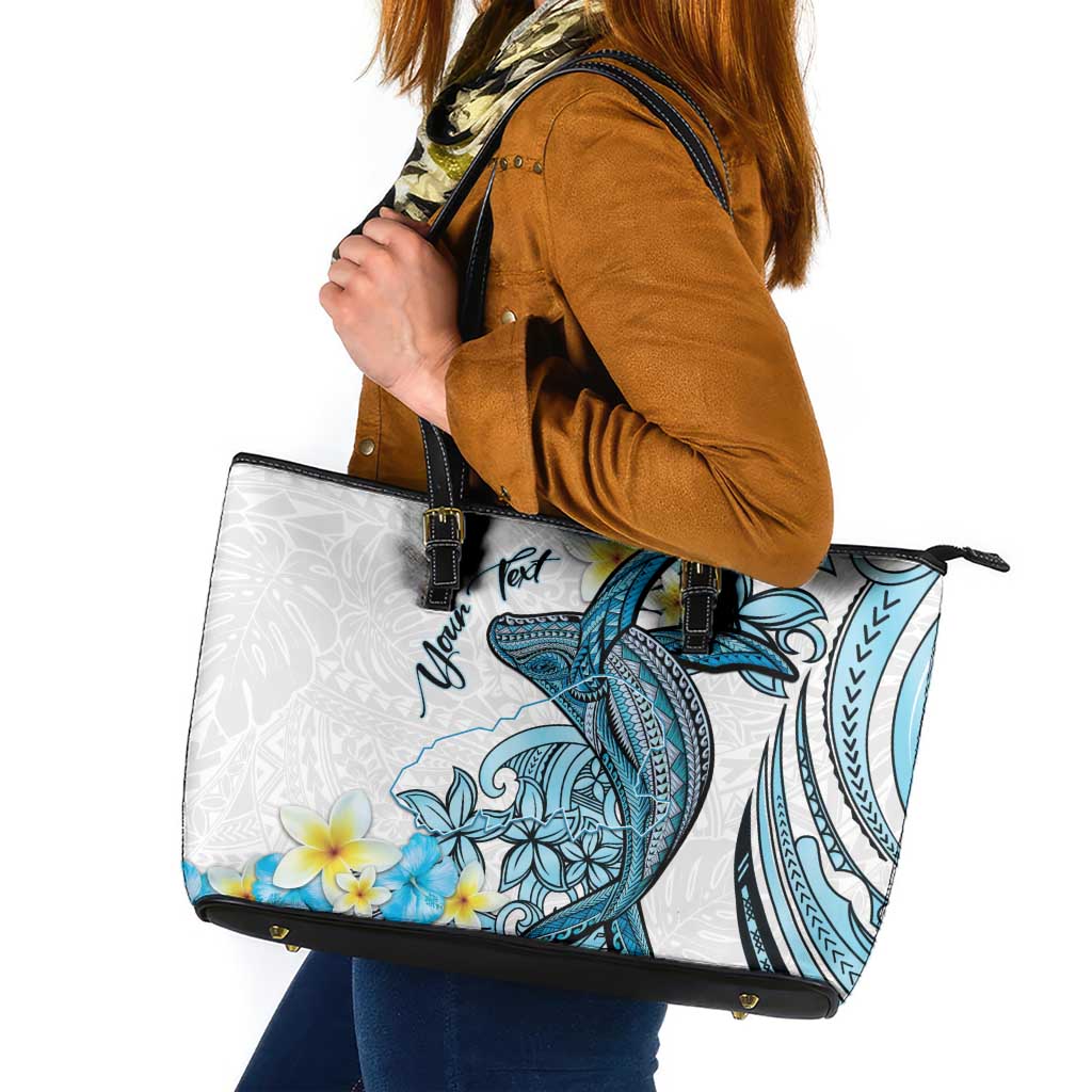 Personalised Aloha Hawaii Kahoolawe Island Leather Tote Bag Target Isle Map With Humpback Whale LT14 Blue - Polynesian Pride