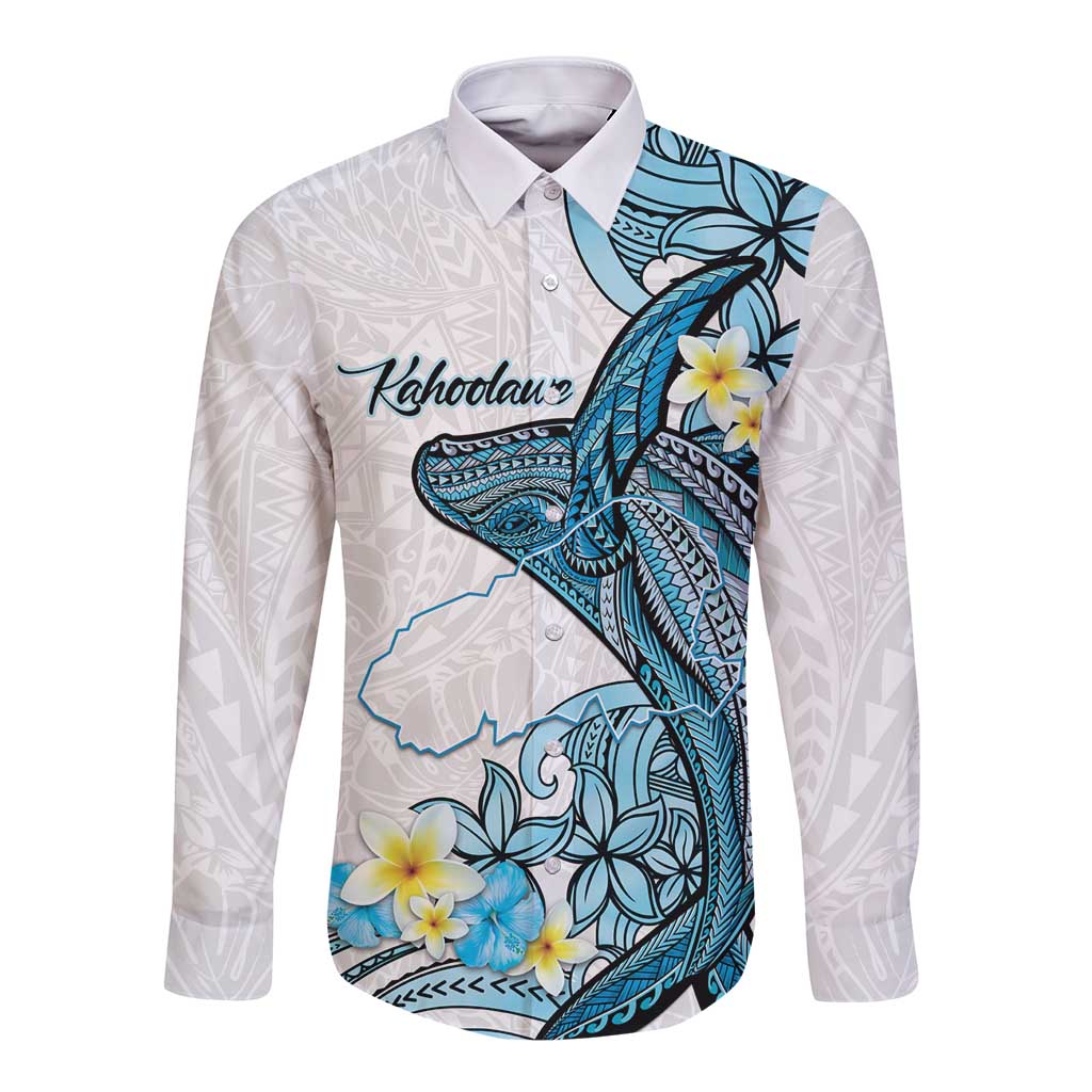 Personalised Aloha Hawaii Kahoolawe Island Long Sleeve Button Shirt Target Isle Map With Humpback Whale
