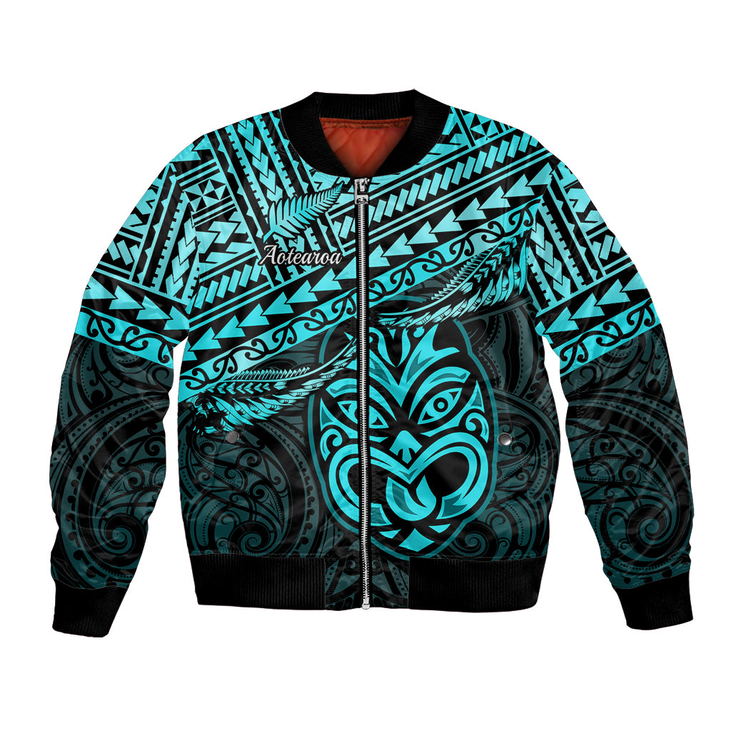 Personalised Matariki New Zealand Bomber Jacket Maori New Year Tiki Turquoise Version LT14 Unisex Turquoise - Polynesian Pride