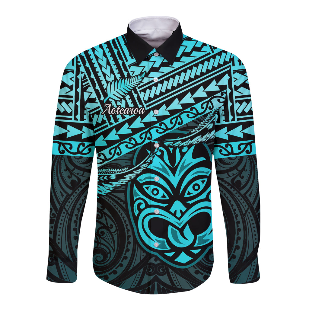 Personalised Matariki New Zealand Long Sleeve Button Shirt Maori New Year Tiki Turquoise Version LT14 Unisex Turquoise - Polynesian Pride