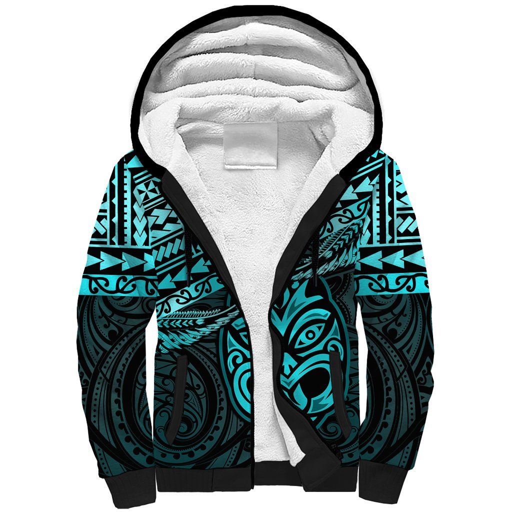 Personalised Matariki New Zealand Sherpa Hoodie Maori New Year Tiki Turquoise Version LT14 Unisex Turquoise - Polynesian Pride