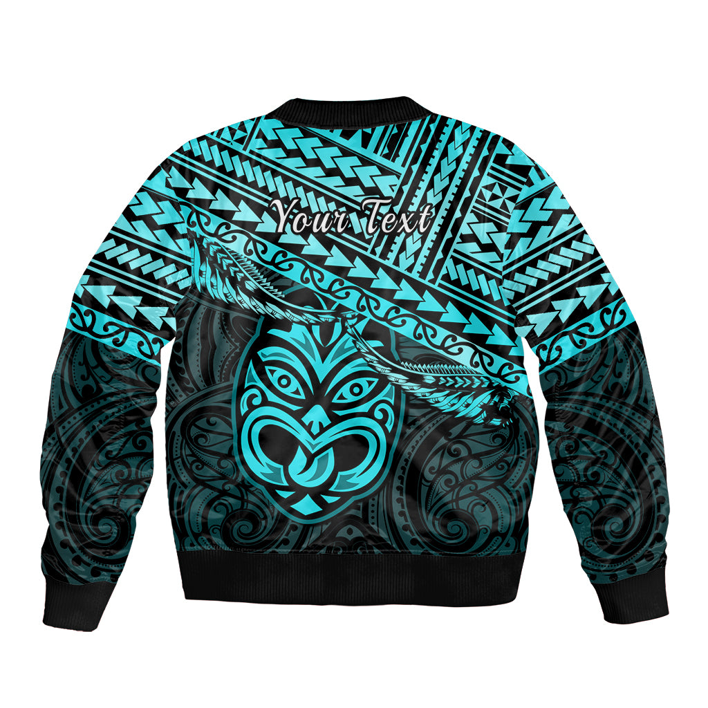 Personalised Matariki New Zealand Sleeve Zip Bomber Jacket Maori New Year Tiki Turquoise Version LT14