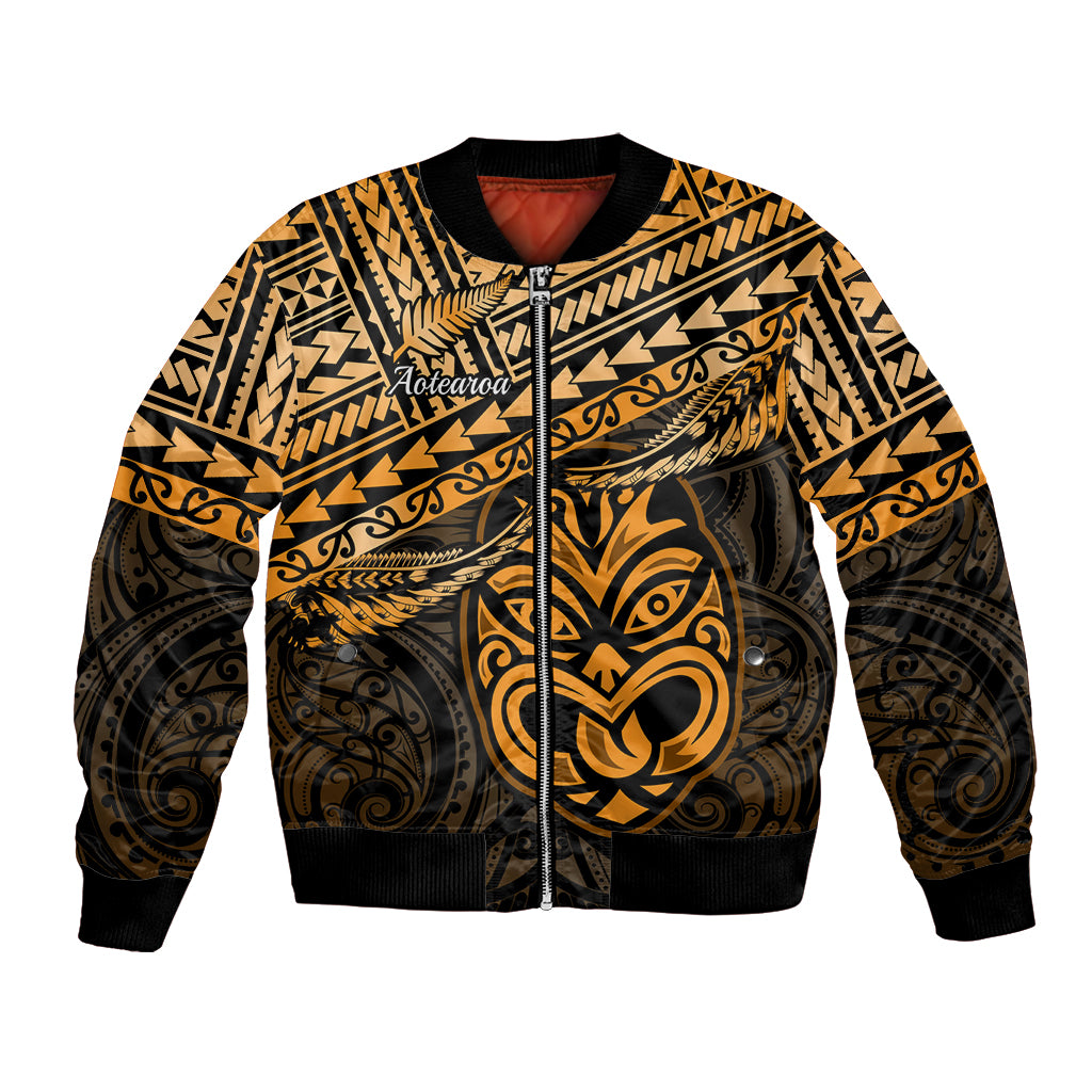 Personalised Matariki New Zealand Bomber Jacket Maori New Year Tiki Gold Version LT14 Unisex Gold - Polynesian Pride