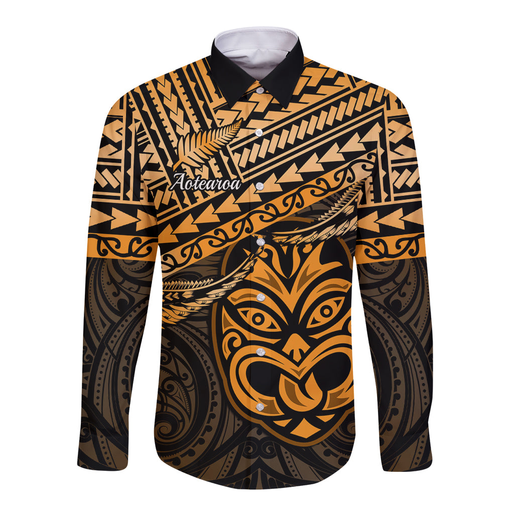 Personalised Matariki New Zealand Long Sleeve Button Shirt Maori New Year Tiki Gold Version LT14 Unisex Gold - Polynesian Pride