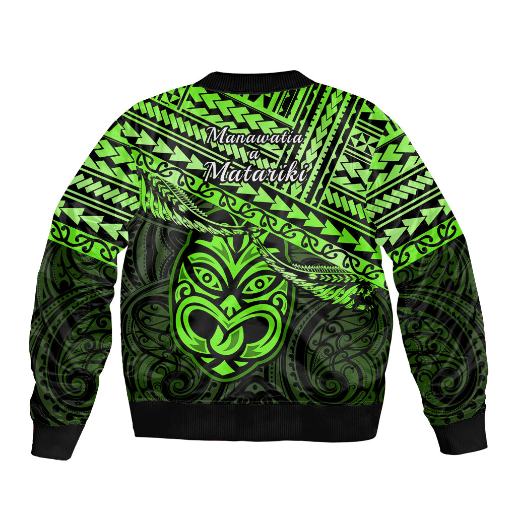 Matariki New Zealand Bomber Jacket Maori New Year Tiki Green Version LT14