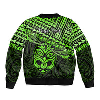 Personalised Matariki New Zealand Sleeve Zip Bomber Jacket Maori New Year Tiki Green Version LT14
