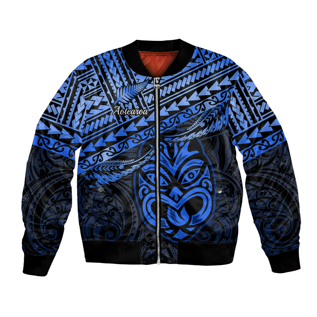 Personalised Matariki New Zealand Bomber Jacket Maori New Year Tiki Blue Version LT14 Unisex Blue - Polynesian Pride
