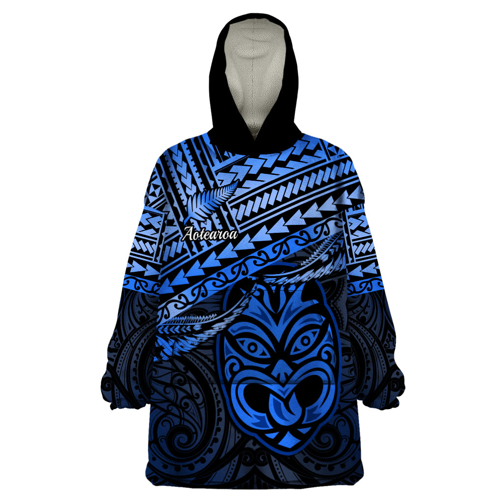 Personalised Matariki New Zealand Wearable Blanket Hoodie Maori New Year Tiki Blue Version LT14 One Size Blue - Polynesian Pride