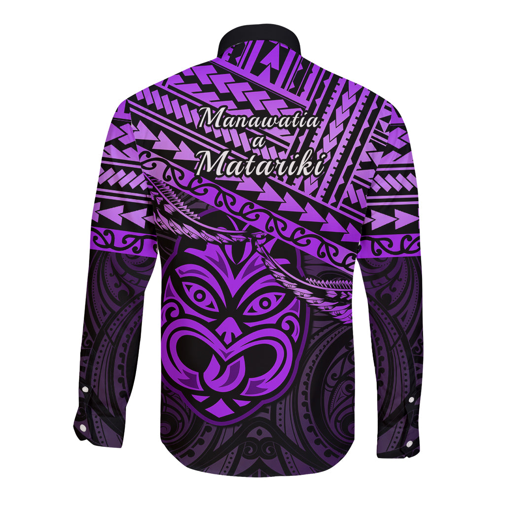 Matariki New Zealand Long Sleeve Button Shirt Maori New Year Tiki Purple Version LT14