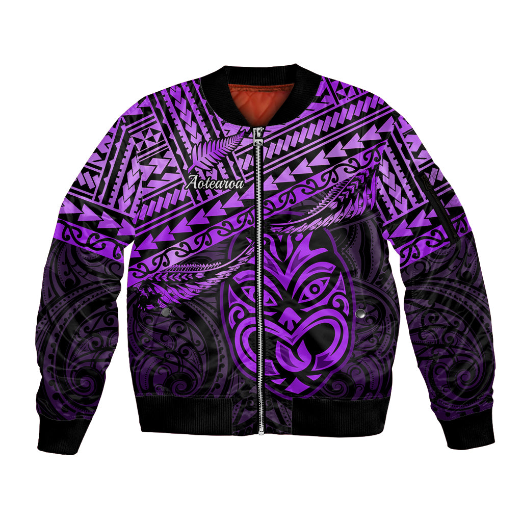Personalised Matariki New Zealand Sleeve Zip Bomber Jacket Maori New Year Tiki Purple Version LT14 Unisex Purple - Polynesian Pride
