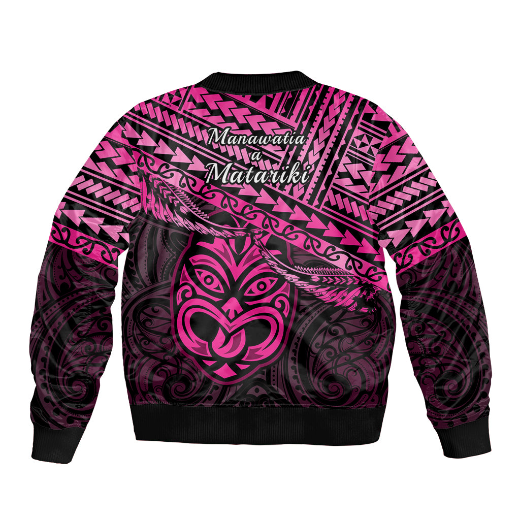 Matariki New Zealand Bomber Jacket Maori New Year Tiki Pink Version LT14