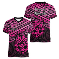 Matariki New Zealand Women V Neck T Shirt Maori New Year Tiki Pink Version LT14