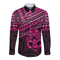 Personalised Matariki New Zealand Long Sleeve Button Shirt Maori New Year Tiki Pink Version LT14
