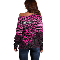 Personalised Matariki New Zealand Off Shoulder Sweater Maori New Year Tiki Pink Version LT14