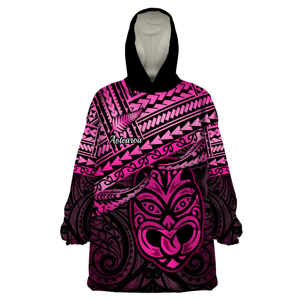 Personalised Matariki New Zealand Wearable Blanket Hoodie Maori New Year Tiki Pink Version LT14 One Size Pink - Polynesian Pride