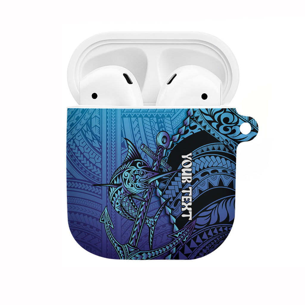 Personalised Polynesia Blue Marlin Fishing AirPods Case Marlin Anchor Tattoo Polynesian Pattern LT14 Purple - Polynesian Pride