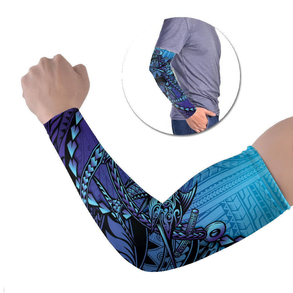 Personalised Polynesia Blue Marlin Fishing Arm Sleeves Marlin Anchor Tattoo Polynesian Pattern