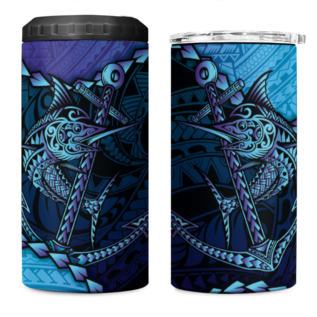 Personalised Polynesia Blue Marlin Fishing 4 in 1 Can Cooler Tumbler Marlin Anchor Tattoo Polynesian Pattern