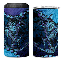 Personalised Polynesia Blue Marlin Fishing 4 in 1 Can Cooler Tumbler Marlin Anchor Tattoo Polynesian Pattern