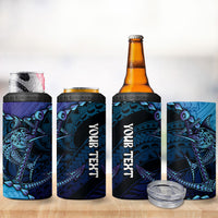 Personalised Polynesia Blue Marlin Fishing 4 in 1 Can Cooler Tumbler Marlin Anchor Tattoo Polynesian Pattern