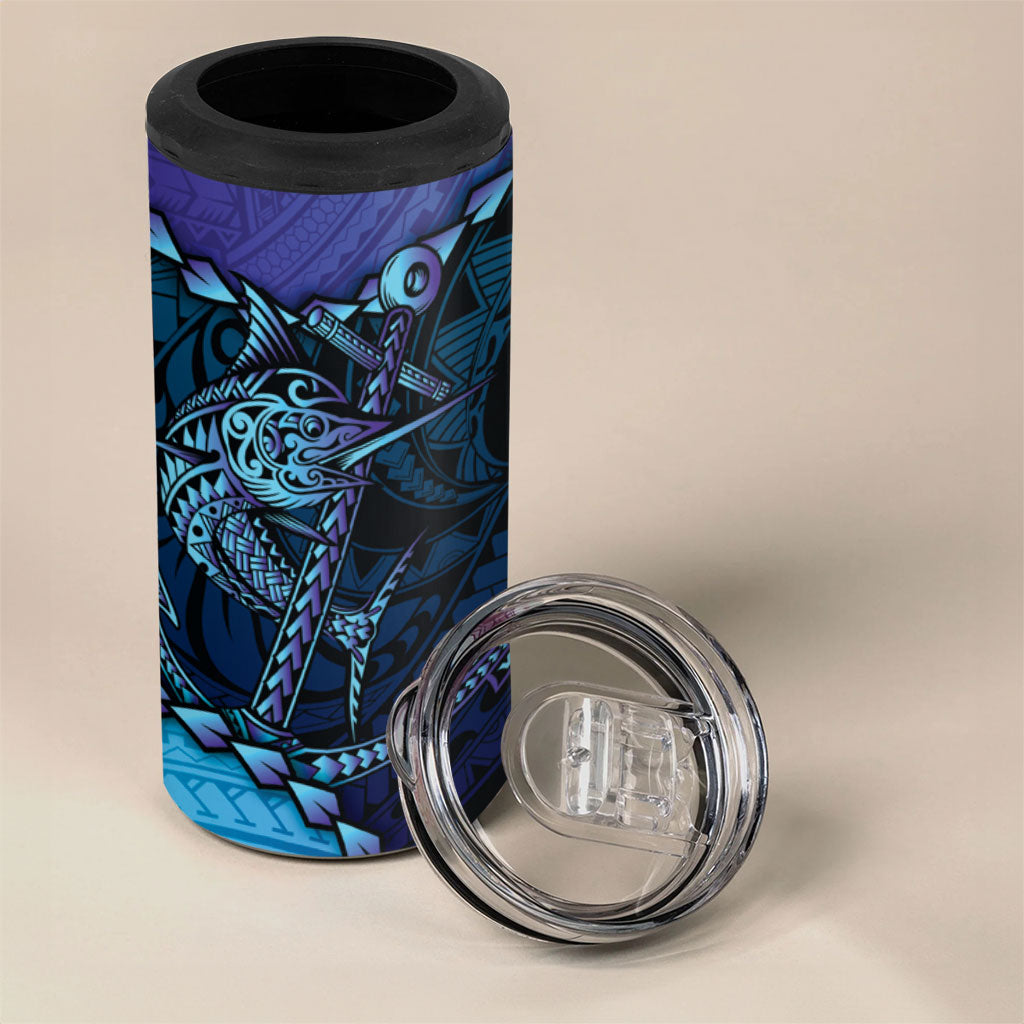 Personalised Polynesia Blue Marlin Fishing 4 in 1 Can Cooler Tumbler Marlin Anchor Tattoo Polynesian Pattern