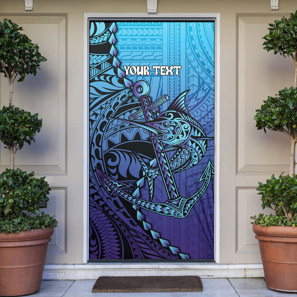 Personalised Polynesia Blue Marlin Fishing Door Cover Marlin Anchor Tattoo Polynesian Pattern LT14 Purple - Polynesian Pride