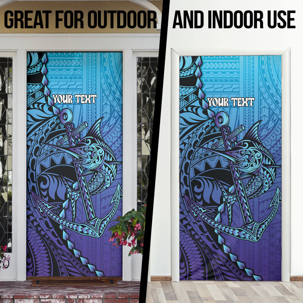 Personalised Polynesia Blue Marlin Fishing Door Cover Marlin Anchor Tattoo Polynesian Pattern LT14 - Polynesian Pride