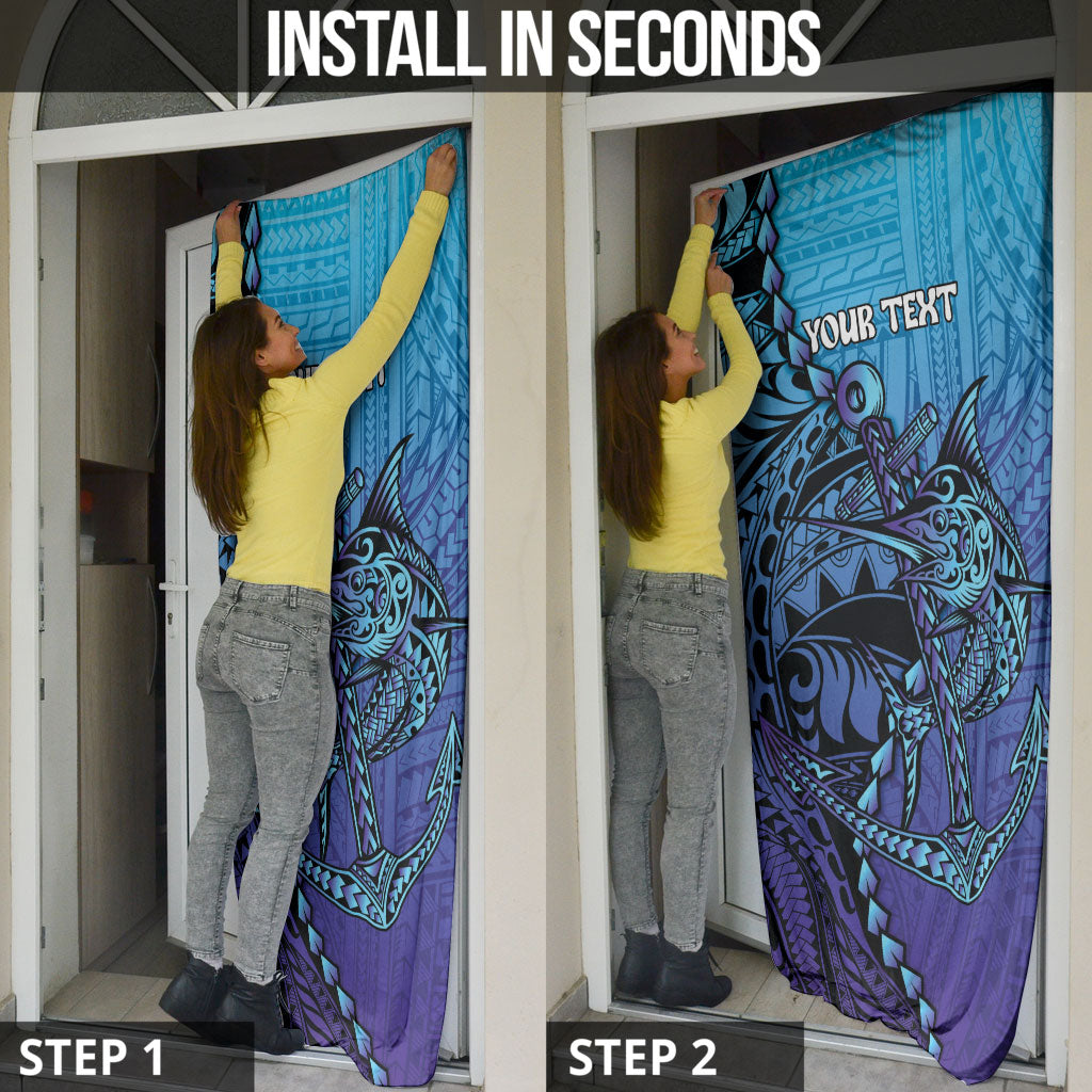 Personalised Polynesia Blue Marlin Fishing Door Cover Marlin Anchor Tattoo Polynesian Pattern LT14 - Polynesian Pride