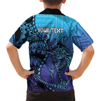 Personalised Polynesia Blue Marlin Fishing Family Matching Off Shoulder Short Dress and Hawaiian Shirt Marlin Anchor Tattoo Polynesian Pattern