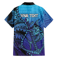 Personalised Polynesia Blue Marlin Fishing Family Matching Off Shoulder Short Dress and Hawaiian Shirt Marlin Anchor Tattoo Polynesian Pattern