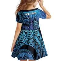 Personalised Polynesia Blue Marlin Fishing Family Matching Short Sleeve Bodycon Dress and Hawaiian Shirt Marlin Anchor Tattoo Polynesian Pattern