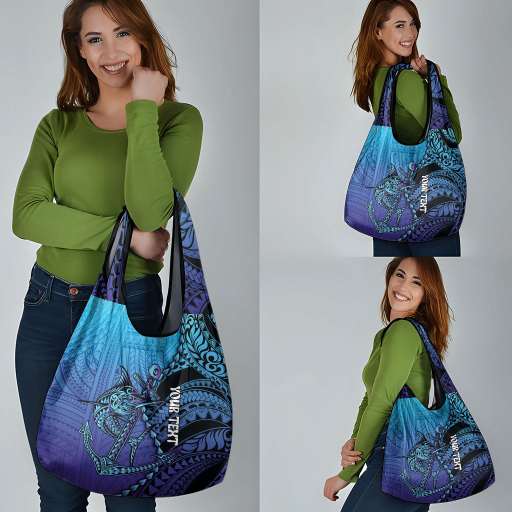 Personalised Polynesia Blue Marlin Fishing Grocery Bag Marlin Anchor Tattoo Polynesian Pattern