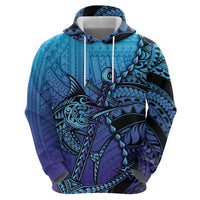 Personalised Polynesia Blue Marlin Fishing Hoodie Marlin Anchor Tattoo Polynesian Pattern LT14 - Polynesian Pride