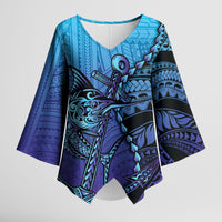 Personalised Polynesia Blue Marlin Fishing Kimono Sleeve Blouse Marlin Anchor Tattoo Polynesian Pattern