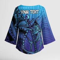 Personalised Polynesia Blue Marlin Fishing Kimono Sleeve Blouse Marlin Anchor Tattoo Polynesian Pattern