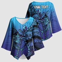 Personalised Polynesia Blue Marlin Fishing Kimono Sleeve Blouse Marlin Anchor Tattoo Polynesian Pattern