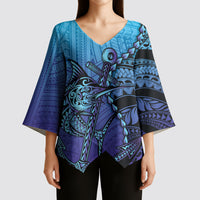 Personalised Polynesia Blue Marlin Fishing Kimono Sleeve Blouse Marlin Anchor Tattoo Polynesian Pattern