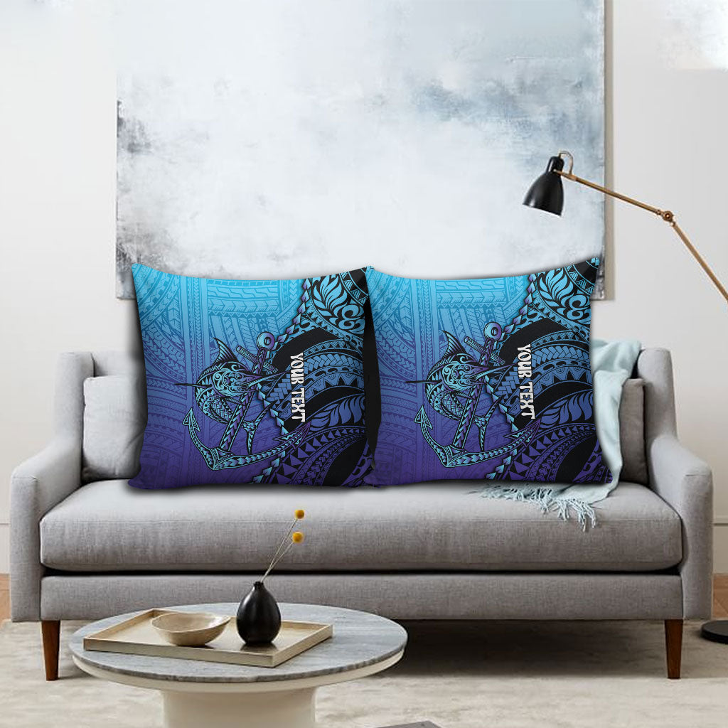 Personalised Polynesia Blue Marlin Fishing Pillow Cover Marlin Anchor Tattoo Polynesian Pattern