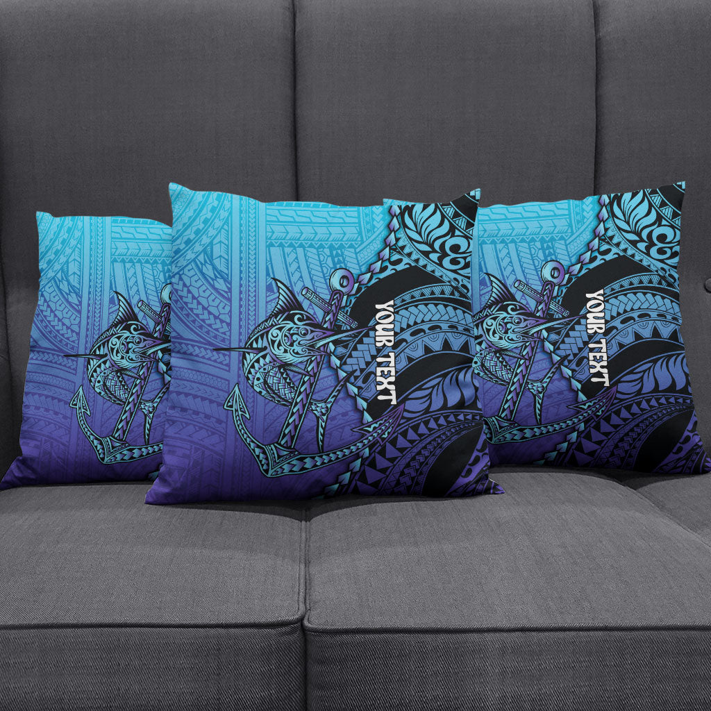 Personalised Polynesia Blue Marlin Fishing Pillow Cover Marlin Anchor Tattoo Polynesian Pattern