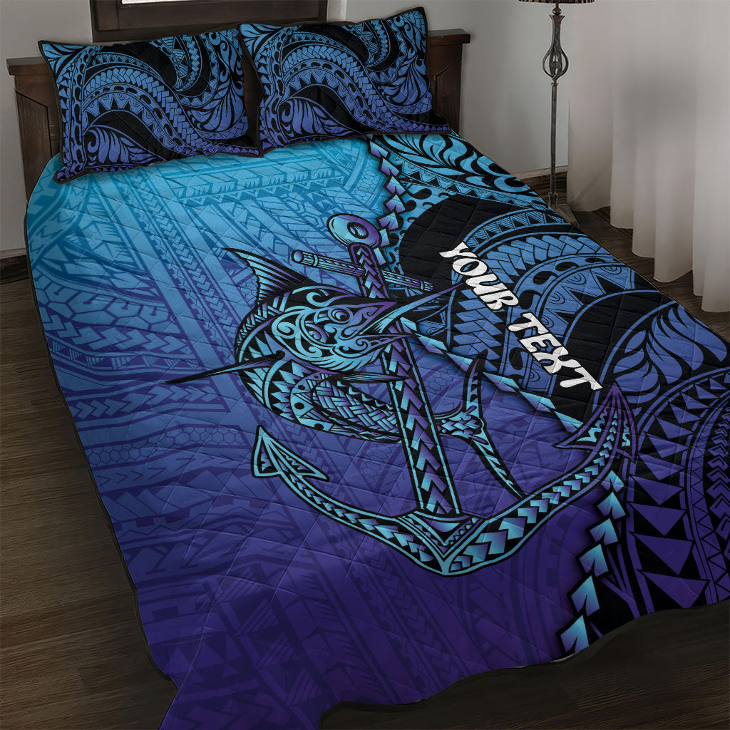 Personalised Polynesia Blue Marlin Fishing Quilt Bed Set Marlin Anchor Tattoo Polynesian Pattern LT14 Purple - Polynesian Pride