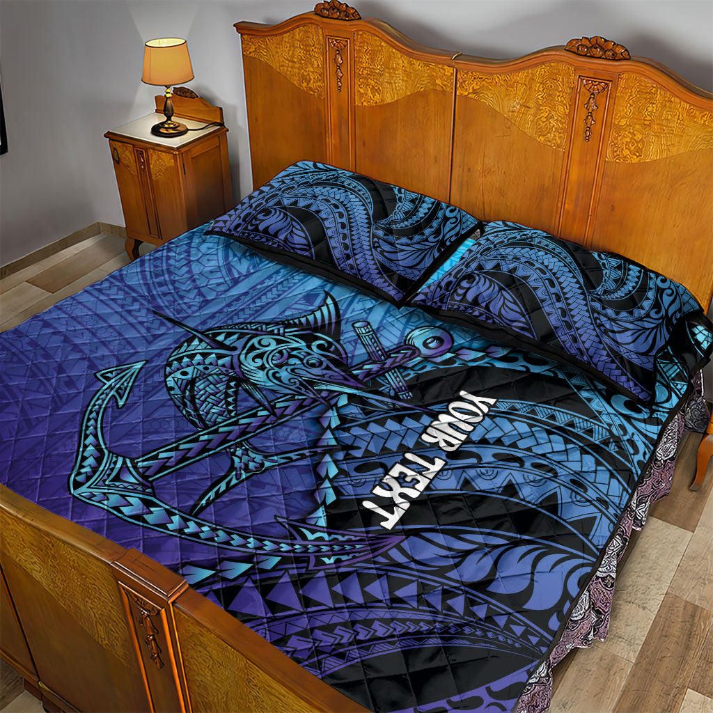 Personalised Polynesia Blue Marlin Fishing Quilt Bed Set Marlin Anchor Tattoo Polynesian Pattern LT14 - Polynesian Pride