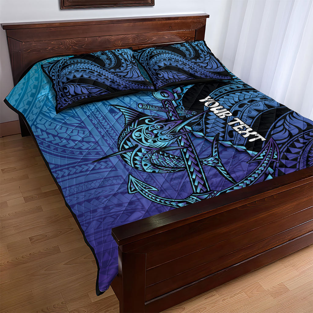 Personalised Polynesia Blue Marlin Fishing Quilt Bed Set Marlin Anchor Tattoo Polynesian Pattern LT14 - Polynesian Pride
