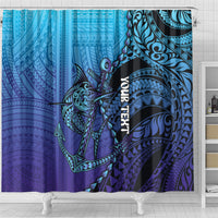 Personalised Polynesia Blue Marlin Fishing Shower Curtain Marlin Anchor Tattoo Polynesian Pattern